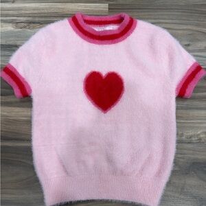 Pink Rose Fuzzy Sweater with Red Accents